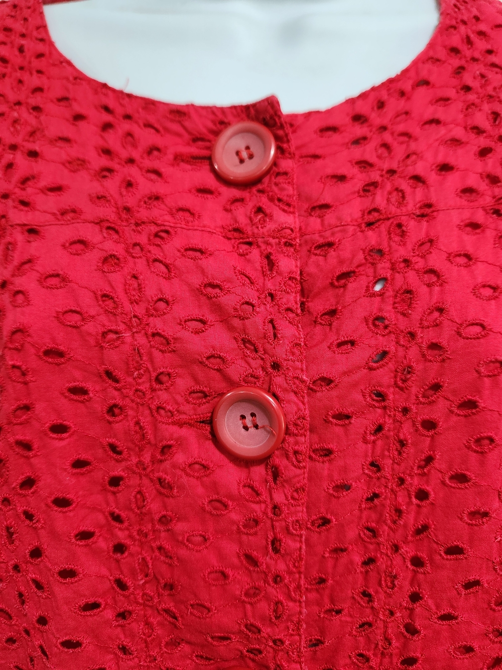 Tulle Bright Red Eyelet Button-Front Jacket - Picture 4 of 7